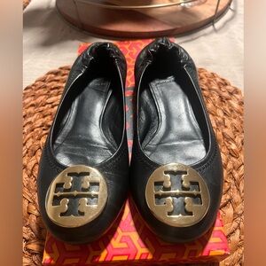 Tory Burch Black Leather Ballet Flats